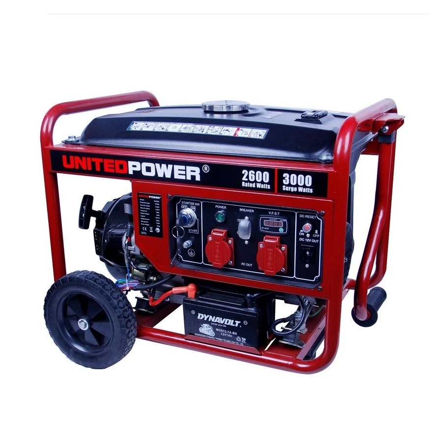 Бензиновий електрогенератор United Power GG3300E+B+W, 1 фаза (220В) 2,6 кВт